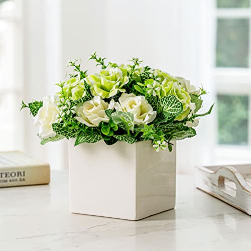 White Rose Artificial Flower Bouquet in Ceramic Vase