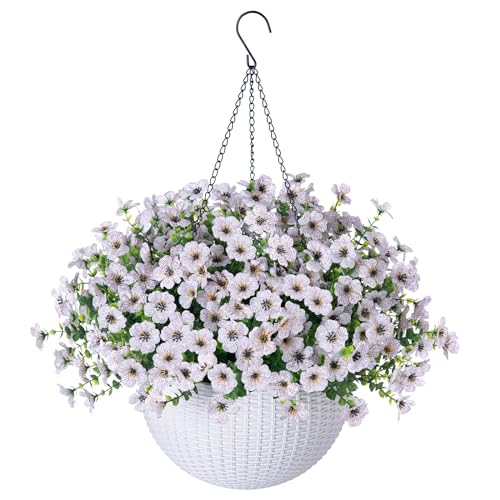 Silk White Daisy Hanging Plants with Eucalyptus Leaves