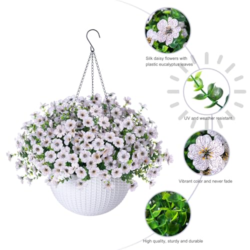 Silk White Daisy Hanging Plants with Eucalyptus Leaves
