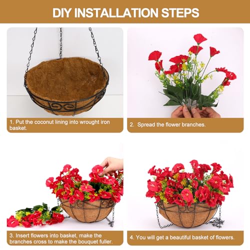 CEWOR Artificial Hanging Petunias in Coconut Lined Basket