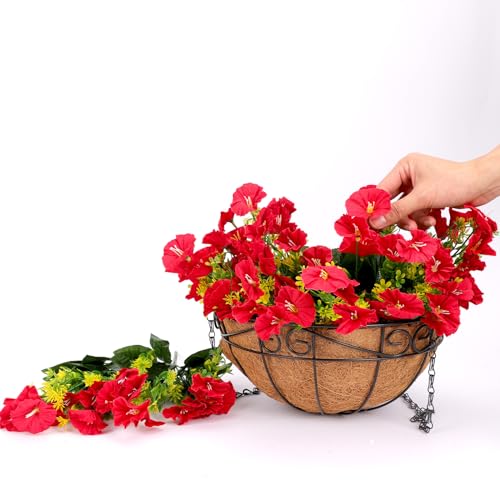 CEWOR Artificial Hanging Petunias in Coconut Lined Basket