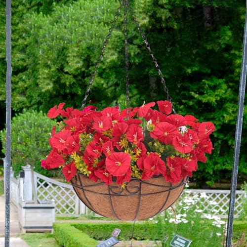 CEWOR Artificial Hanging Petunias in Coconut Lined Basket