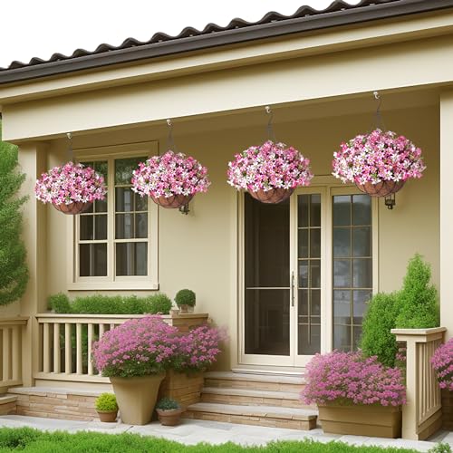 Artificial Silk Flowers Hanging Baskets Chrysanthemum Eucalyptus Decor