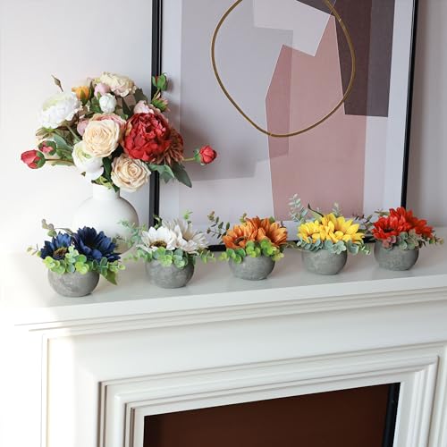 Realistic Small Artificial Sunflower Potted Plant with Vase