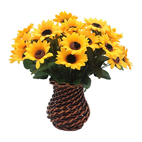 Handmade Sunflower Bouquet in Rattan Vase, 42 Flowers