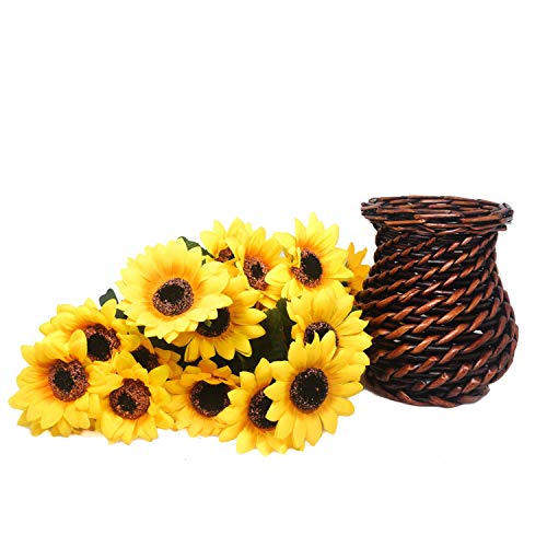 Handmade Sunflower Bouquet in Rattan Vase, 42 Flowers