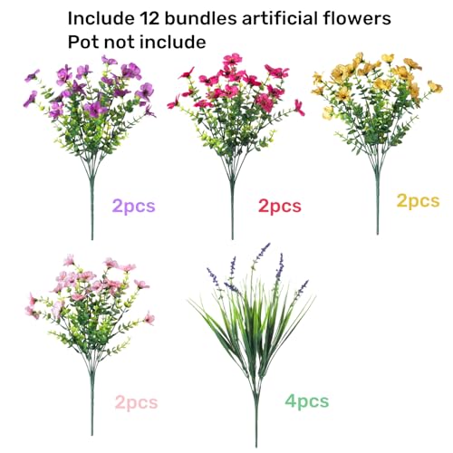 12 Bundles Artificial Faux Flowers for Outdoor Home Decor