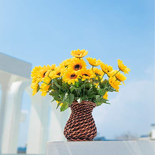 Handmade Sunflower Bouquet in Rattan Vase, 42 Flowers