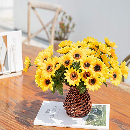 Handmade Sunflower Bouquet in Rattan Vase, 42 Flowers