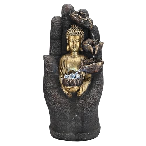 Zen Buddha Palm Water Fountain with LED Light