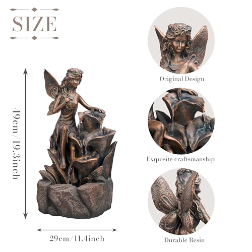 Large Fairy Garden Water Fountain with LED Lights