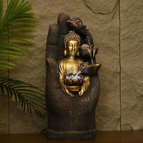 Zen Buddha Palm Water Fountain with LED Light