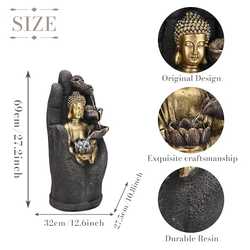 Zen Buddha Palm Water Fountain with LED Light