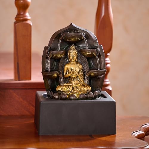 Gold Buddha Tabletop Fountain with LED Light 13.2