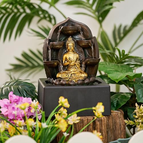 Gold Buddha Tabletop Fountain with LED Light 13.2