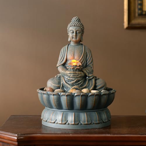 Sitting Buddha Tabletop Fountain with Reflective Lighting