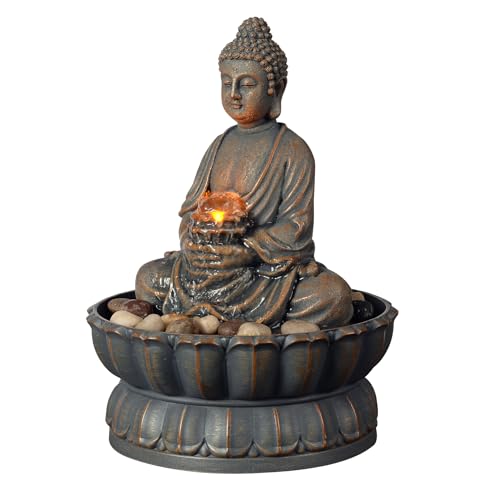 Sitting Buddha Tabletop Fountain with Reflective Lighting