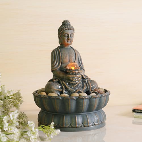 Sitting Buddha Tabletop Fountain with Reflective Lighting
