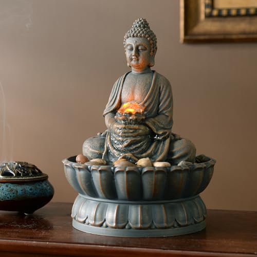 Sitting Buddha Tabletop Fountain with Reflective Lighting