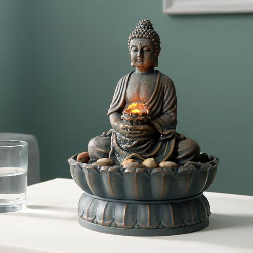 Sitting Buddha Tabletop Fountain with Reflective Lighting