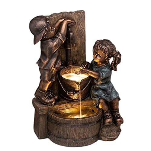 Boy and Girl Garden Statues for Patio Decor