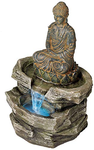 Rustic Zen Outdoor Buddha Fountain with LED Light