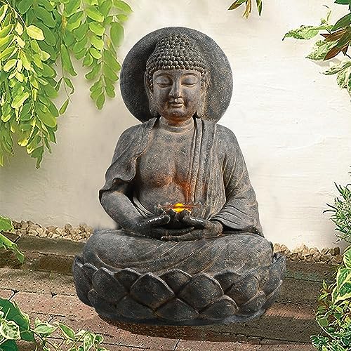 Teamson Home Buddha Zen Fountain with LED Light, 28
