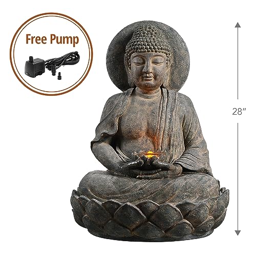Teamson Home Buddha Zen Fountain with LED Light, 28