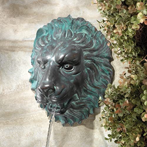 Florentine Lion Head Spouting Wall Sculpture, Bronze/Verdigris