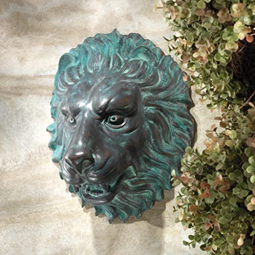 Florentine Lion Head Spouting Wall Sculpture, Bronze/Verdigris