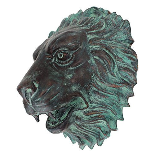 Florentine Lion Head Spouting Wall Sculpture, Bronze/Verdigris