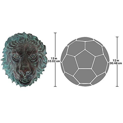 Florentine Lion Head Spouting Wall Sculpture, Bronze/Verdigris