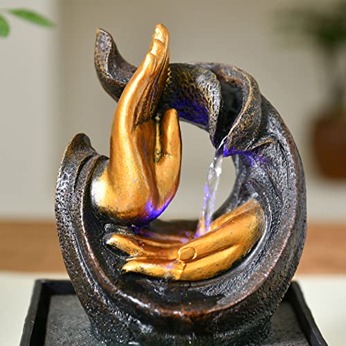 LED Light Tabletop Buddha Hand Water Fountain Zen Relaxation