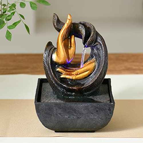 LED Light Tabletop Buddha Hand Water Fountain Zen Relaxation