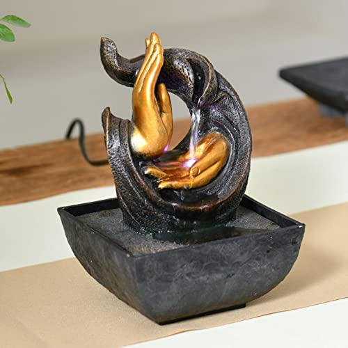 LED Light Tabletop Buddha Hand Water Fountain Zen Relaxation