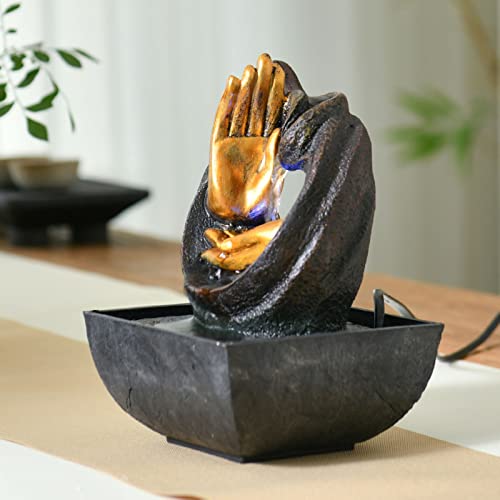 LED Light Tabletop Buddha Hand Water Fountain Zen Relaxation