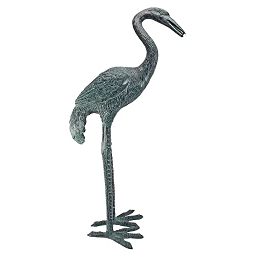 Small Green Verdigris Crane Bird Fountain Pond Statue