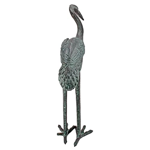 Small Green Verdigris Crane Bird Fountain Pond Statue
