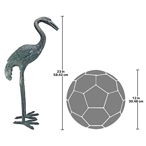 Small Green Verdigris Crane Bird Fountain Pond Statue