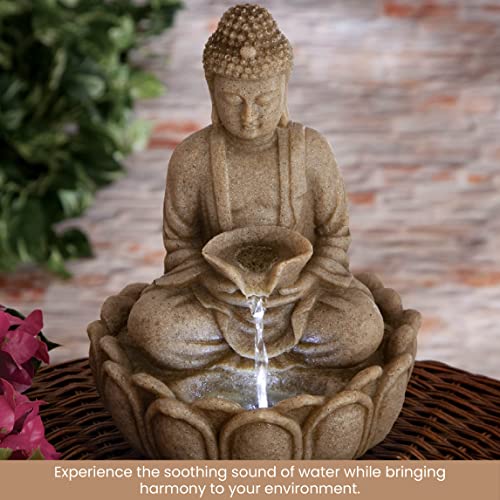 Meditating Buddha Water Fountain - Compact Tabletop Decoration