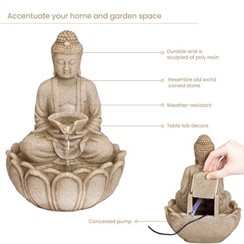Meditating Buddha Water Fountain - Compact Tabletop Decoration
