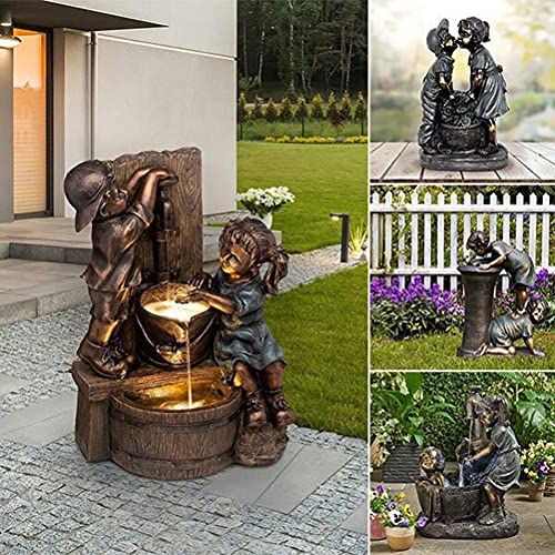 Outdoor Boy and Girl Water Drinking Statue Set