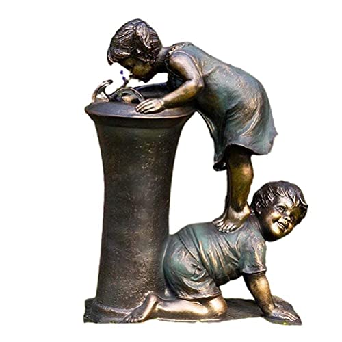 Outdoor Boy and Girl Water Drinking Statue Set