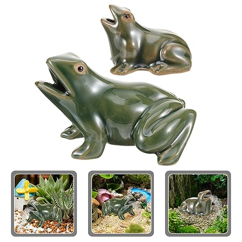 2pcs Ceramic Green Frog Water Fountain Pond Decor