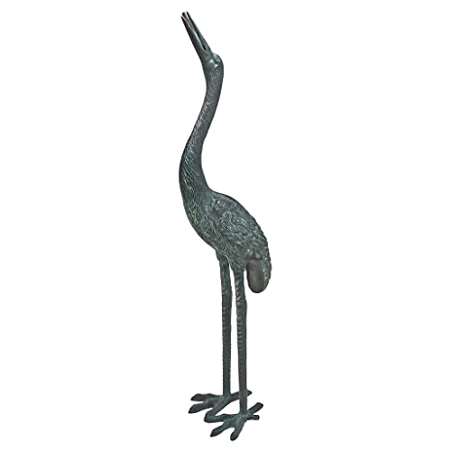 31 Inch Green Verdigris Crane Bird Fountain Statue