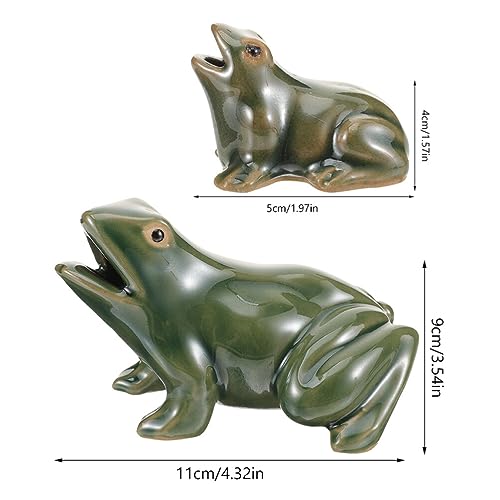 2pcs Ceramic Green Frog Water Fountain Pond Decor