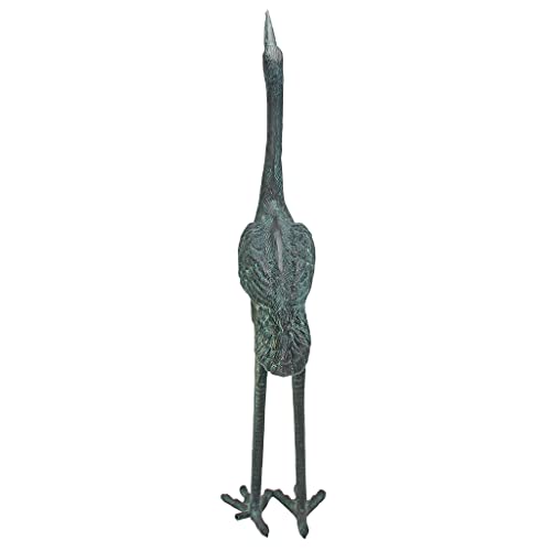 31 Inch Green Verdigris Crane Bird Fountain Statue