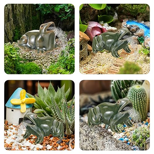 2pcs Ceramic Green Frog Water Fountain Pond Decor