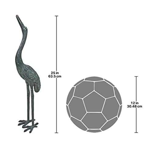 31 Inch Green Verdigris Crane Bird Fountain Statue