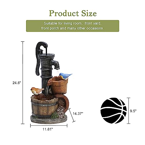 Resin Barrel Water Fountain with Birds, Water Pump